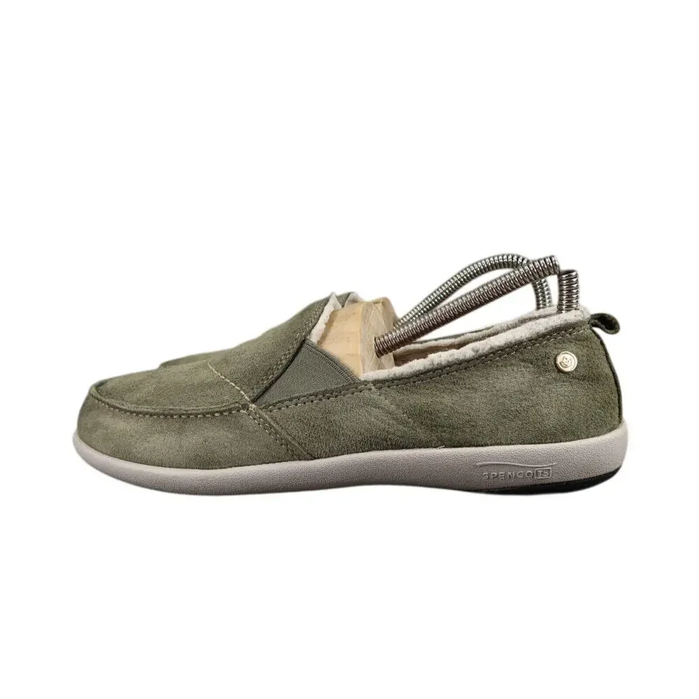 Spenco Shoes Womens 7 Slip On Loafer Flats Leather Green Comfort Casual Faux Fur